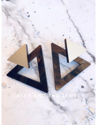 Χειροποίητα γυναικεία σκουλαρίκια από plexiglass σε χρυσό και καφέ  Fiona