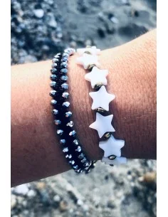 Χειροποίητο γυναικείο βραχιόλι από Φίλντισι και πέτρες Αιματίτη Feel σε σχέδιο αστέρι the stars 2