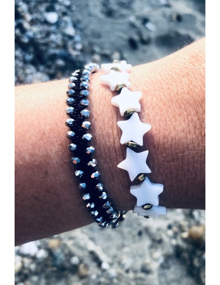 Χειροποίητο γυναικείο βραχιόλι από Φίλντισι και πέτρες Αιματίτη Feel σε σχέδιο αστέρι the stars