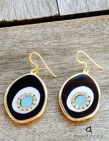 Κόσμημα σκουλαρίκια με ακανόνιστο σχήμα μάτι με swarovski elements και γάντζους από ασήμι 925 επιχρυσωμένο Eye Contact