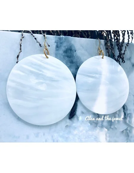 Χειροποίητα γυναικεία λευκά σκουλαρίκια κύκλος από φίλντισι Aline Χειροποίητα γυναικεία λευκά σκουλαρίκια κύκλος από φίλντισι Aline