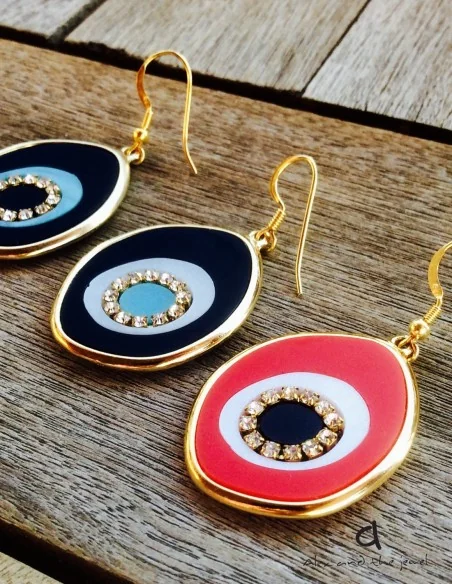 Κόσμημα σκουλαρίκια με ακανόνιστο σχήμα μάτι με swarovski elements και γάντζους από ασήμι 925 επιχρυσωμένο Eye Contact