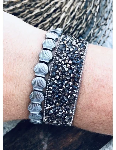 Χειροποίητο βραχιόλι με πέτρες αιματίτη κοχύλι Scallop