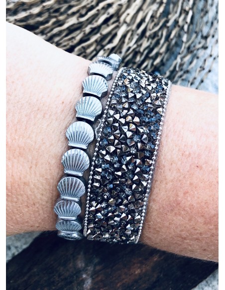 Χειροποίητο βραχιόλι με πέτρες αιματίτη κοχύλι Scallop