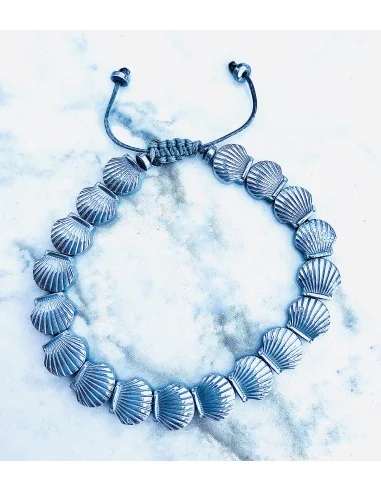 Χειροποίητο βραχιόλι με πέτρες αιματίτη κοχύλι Scallop