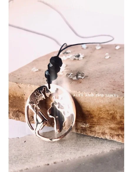 Χειροποίητο γυναικείο κολιέ από ατσάλι σε ροζ χρυσό σε σχέδιο γη με διακοσμητικά κρύσταλλα Τσεχίας Cosmos