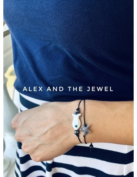 Χειροποίητο βραχιόλι με ασημί ψαράκι και αστερία σε κορδόνι Summer Χειροποίητο βραχιόλι με ασημί ψαράκι και αστερία σε κορδόνι Summer