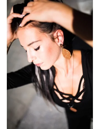 Κόσμημα σκουλαρίκια σε σχήμα φύλλου με ανάγλυφες glitter λεπτομέρειες Leaves