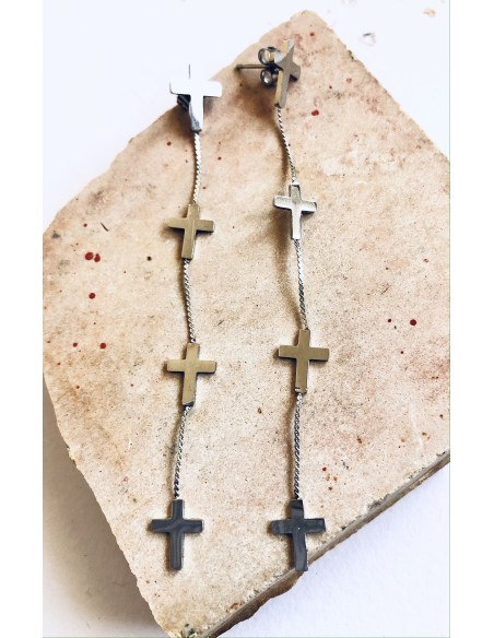Γυναικείο κόσμημα μακριά σκουλαρίκια κρεμαστά σταυροί από ατσάλι  Believe
