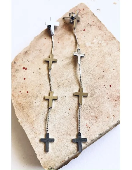 Γυναικείο κόσμημα μακριά σκουλαρίκια κρεμαστά σταυροί από ατσάλι Believe