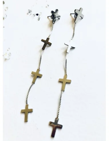 Γυναικείο κόσμημα μακριά σκουλαρίκια κρεμαστά σταυροί από ατσάλι Believe