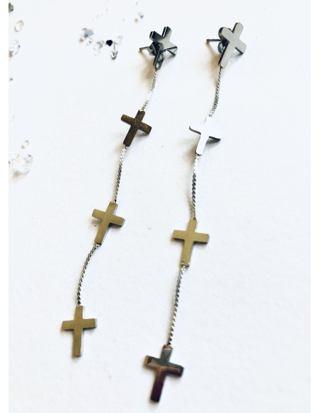Γυναικείο κόσμημα μακριά σκουλαρίκια κρεμαστά σταυροί από ατσάλι  Believe