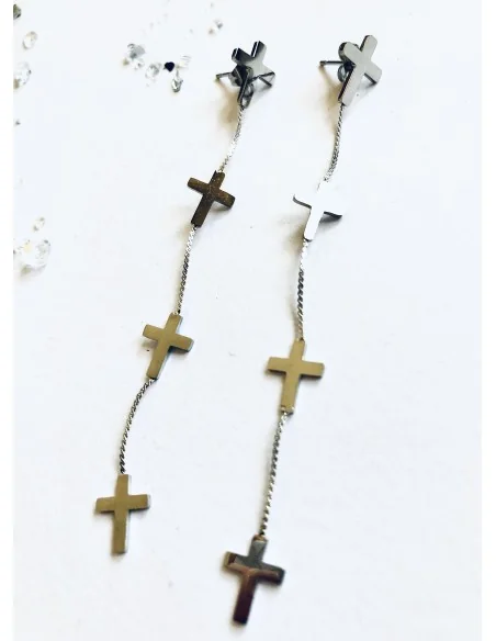 Γυναικείο κόσμημα μακριά σκουλαρίκια κρεμαστά σταυροί από ατσάλι Believe