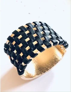 Statement βραχιόλι χειροπέδα σε χρυσό και μαύρο με δερμάτινο μέρος Stockholm 2