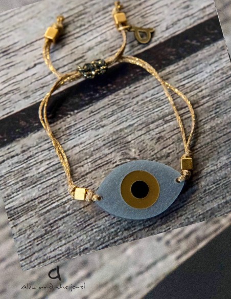 Χειροποίητο κόσμημα βραχιόλι με μάτι σε 4 αποχρώσεις με ημιπολύτιμες πέτρες σε κερωμένο νήμα και αυξομείωση Jodi