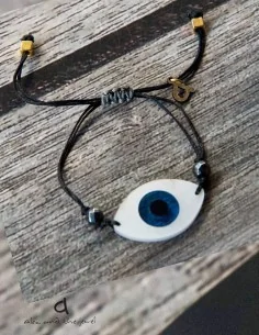 Χειροποίητο κόσμημα βραχιόλι με μάτι σε 4 αποχρώσεις με ημιπολύτιμες πέτρες σε κερωμένο νήμα και αυξομείωση Jodi 2