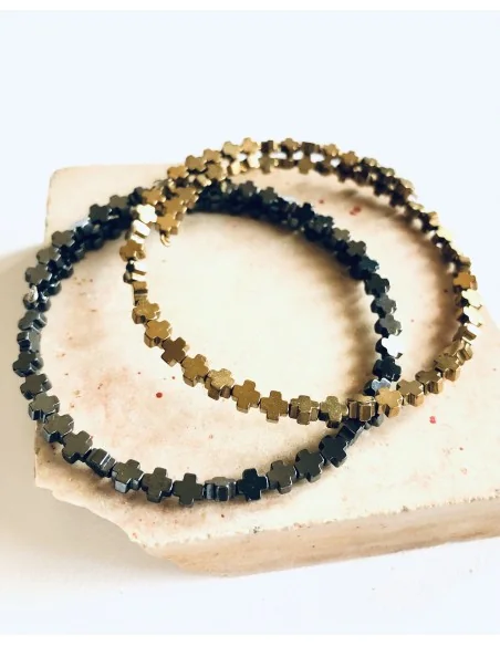 Χειροποίητο βραχιόλι με πέτρες Αιματίτη σε χρυσό και μαύρο Dio