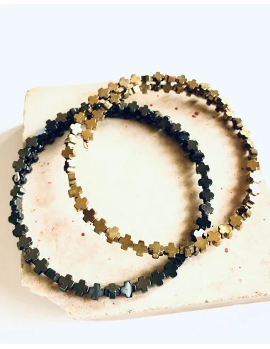 Χειροποίητο βραχιόλι με πέτρες Αιματίτη σε χρυσό και μαύρο Dio