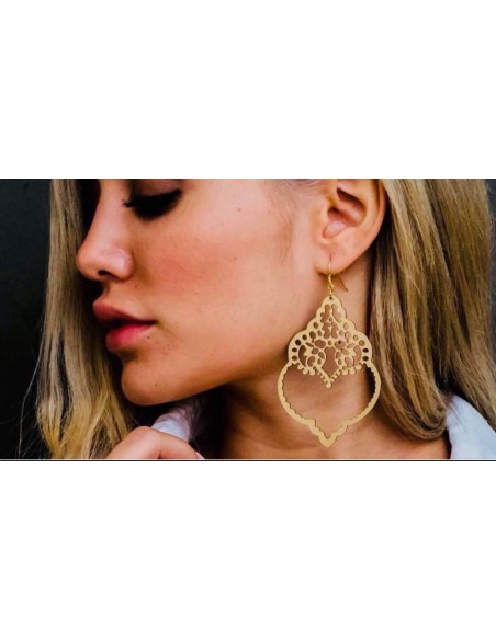 Κόσμημα σκουλαρίκια με σχέδιο από την ανατολή σε μαύρο ή χρυσό διάτρητο με γάντζους από ασήμι 925 επιχρυσωμένο Arabesque Cut Out