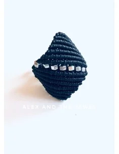 Χειροποίητο γυναικείο μακραμέ μαύρο δαχτυλίδι με ασημί... 2