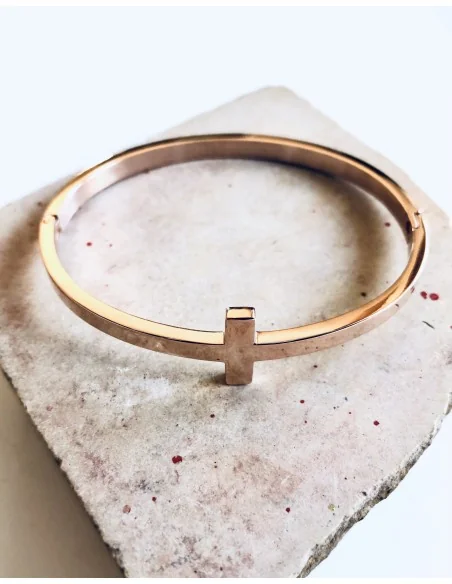 Βραχιόλι χειροπέδα σε ροζ χρυσό Σταυρός Cross