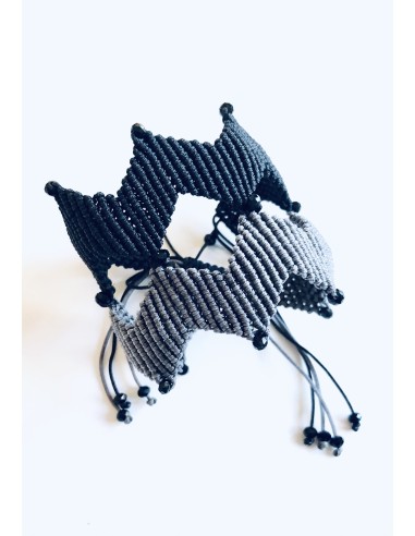 Χειροποίητο γυναικείο διπλό κόσμημα βραχιόλι macrame σε γκρι και μαύρο  Together