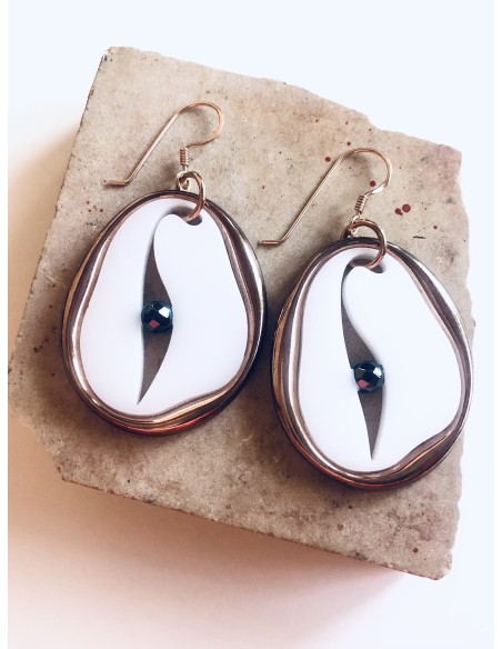 Γυναικεία χειροποίητα σκουλαρίκια μάτι με πέτρα Αιματίτη και πέρλα Τiger eye Γυναικεία χειροποίητα σκουλαρίκια μάτι με πέτρα Αιματίτη και πέρλα Τiger eye