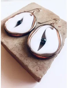 Γυναικεία χειροποίητα σκουλαρίκια μάτι με πέτρα Αιματίτη και πέρλα Τiger eye 2