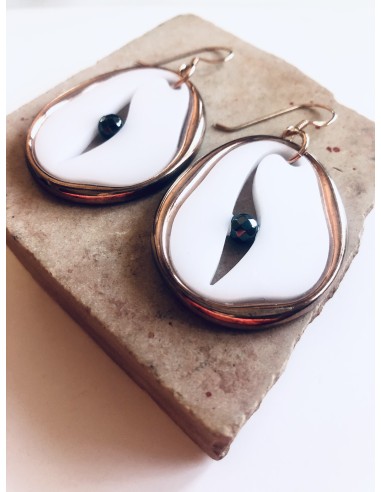 Γυναικεία χειροποίητα σκουλαρίκια μάτι με πέτρα Αιματίτη και πέρλα Τiger eye Γυναικεία χειροποίητα σκουλαρίκια μάτι με πέτρα Αιματίτη και πέρλα Τiger eye