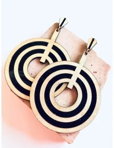 Κόσμημα σκουλαρίκια από plexi glass με σχέδιο με τρεις ομόκεντρους κύκλους σε χρυσό και μαύρο και κούμπωμα καρφί Round 2