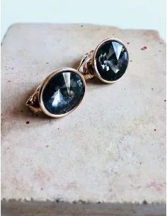 Γυναικείο κόσμημα σκουλαρίκια με κρύσταλλο σε ανθρακί απόχρωση και κλιπ σε ροζ χρυσό Lila 2