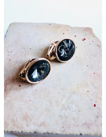 Γυναικείο κόσμημα σκουλαρίκια με κρύσταλλο σε ανθρακί απόχρωση και κλιπ σε ροζ χρυσό Lila