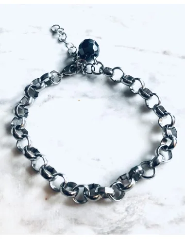 Χειροποίητο γυναικείο βραχιόλι αλυσίδα από ατσάλι και ημιπολύτιμη πέτρα Αιματίτη Gordon
