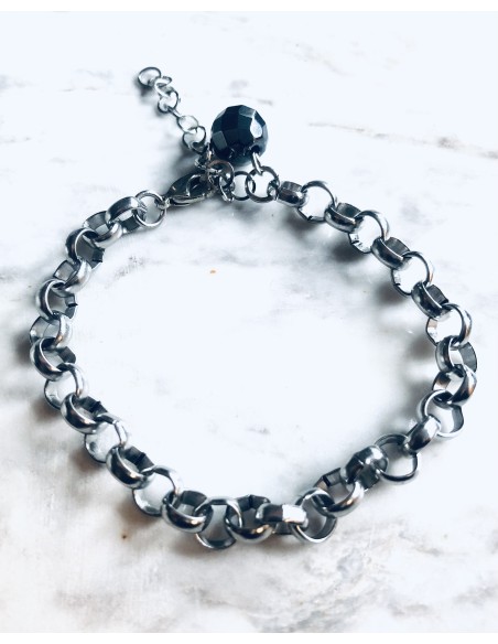 Χειροποίητο γυναικείο βραχιόλι αλυσίδα από ατσάλι και ημιπολύτιμη πέτρα Αιματίτη  Gordon