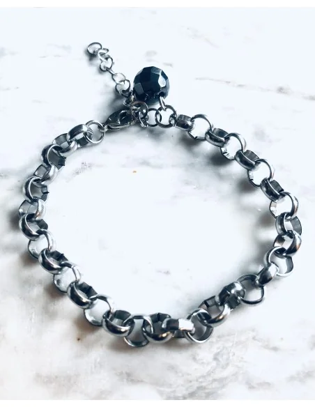 Χειροποίητο γυναικείο βραχιόλι αλυσίδα από ατσάλι και ημιπολύτιμη πέτρα Αιματίτη Gordon