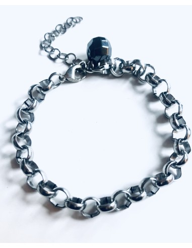 Χειροποίητο γυναικείο βραχιόλι αλυσίδα από ατσάλι και ημιπολύτιμη πέτρα Αιματίτη  Gordon