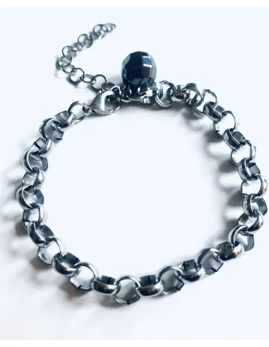 Χειροποίητο γυναικείο βραχιόλι αλυσίδα από ατσάλι και ημιπολύτιμη πέτρα Αιματίτη Gordon