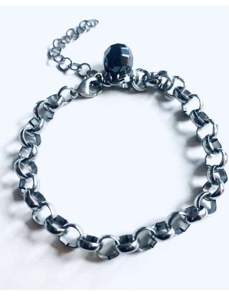 Χειροποίητο γυναικείο βραχιόλι αλυσίδα από ατσάλι και ημιπολύτιμη πέτρα Αιματίτη  Gordon