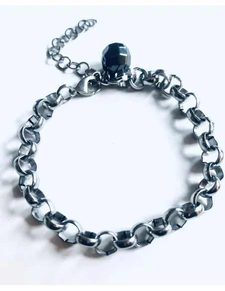 Χειροποίητο γυναικείο βραχιόλι αλυσίδα από ατσάλι και ημιπολύτιμη πέτρα Αιματίτη Gordon