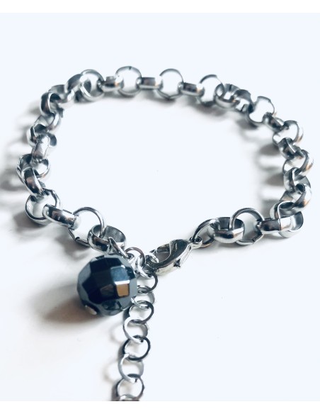 Χειροποίητο γυναικείο βραχιόλι αλυσίδα από ατσάλι και ημιπολύτιμη πέτρα Αιματίτη  Gordon