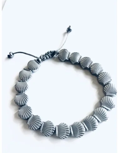 Χειροποίητο βραχιόλι με πέτρες αιματίτη κοχύλι Scallop