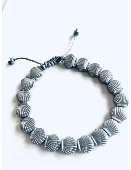 Χειροποίητο βραχιόλι με πέτρες αιματίτη κοχύλι Scallop