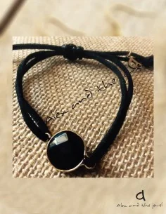 Χειροποίητο κόσμημα βραχιόλι με κρύσταλλο μαύρο και κορδόνι με αυξομείωση Crystallia