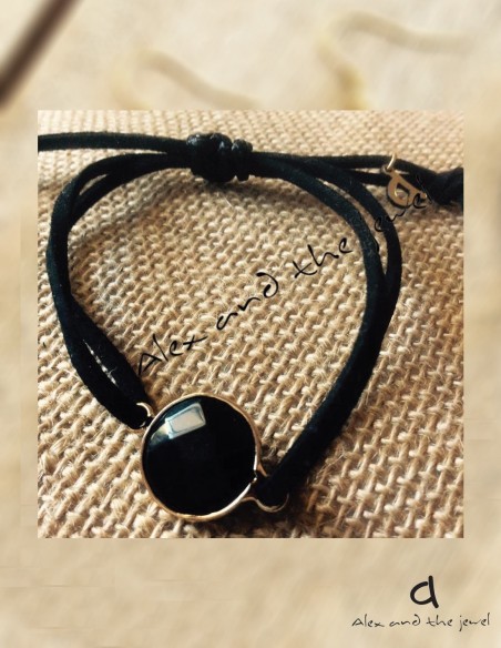 Χειροποίητο κόσμημα βραχιόλι με κρύσταλλο μαύρο και κορδόνι με αυξομείωση Crystallia