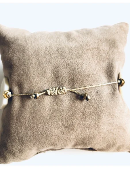 Χειροποίητο γυναικείο βραχιόλι από εξάγωνα στοιχεία φίλντισι και κύλινδρους από ατσάλι Silia