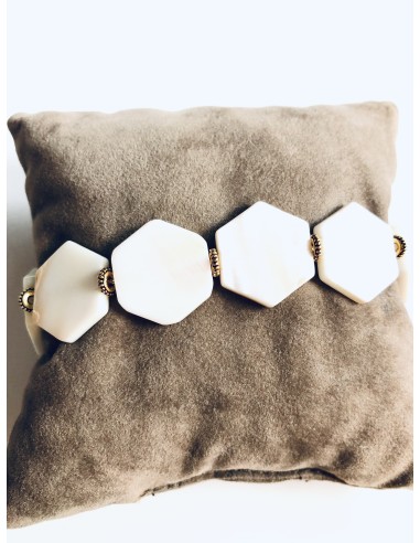 Χειροποίητο γυναικείο βραχιόλι από εξάγωνα στοιχεία φίλντισι και κύλινδρους από ατσάλι Silia