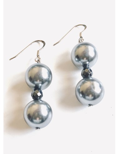 Χειροποίητα γυναικεία σκουλαρίκια με ασημί πέρλα και πέτρες Αιματίτη My perla