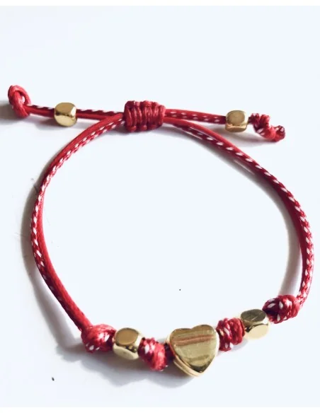 Χειροποίητο βραχιόλι μαρτάκι με καρδιά ή αστέρι επίχρυσο και κυβάκια σε κορδόνι σε λευκό κόκκινο My March