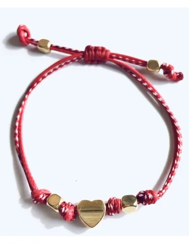 Χειροποίητο βραχιόλι μαρτάκι με καρδιά ή αστέρι επίχρυσο και κυβάκια σε κορδόνι σε λευκό κόκκινο My March
