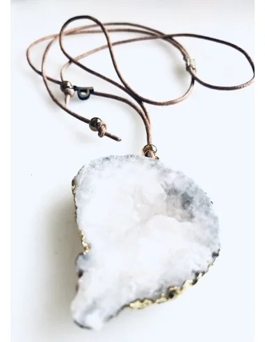Χειροποίητο γυναικείο κολιέ με ακατέργαστη πέτρα Αχάτη σε δερμάτινο κορδόνι Jodi